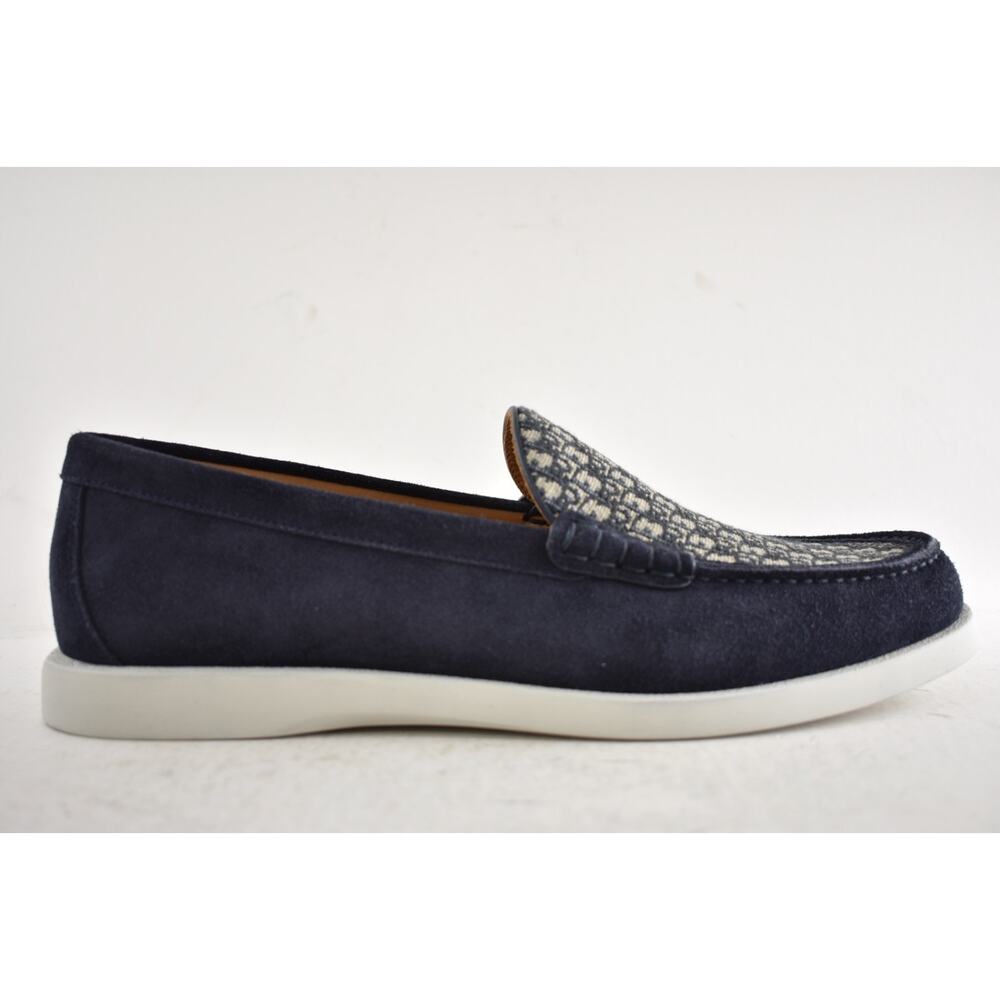 Dior Men Granville Navy Blue Suede Beige Black Oblique Logo Slip On Loafer 44 11 - Picture 2 of 16